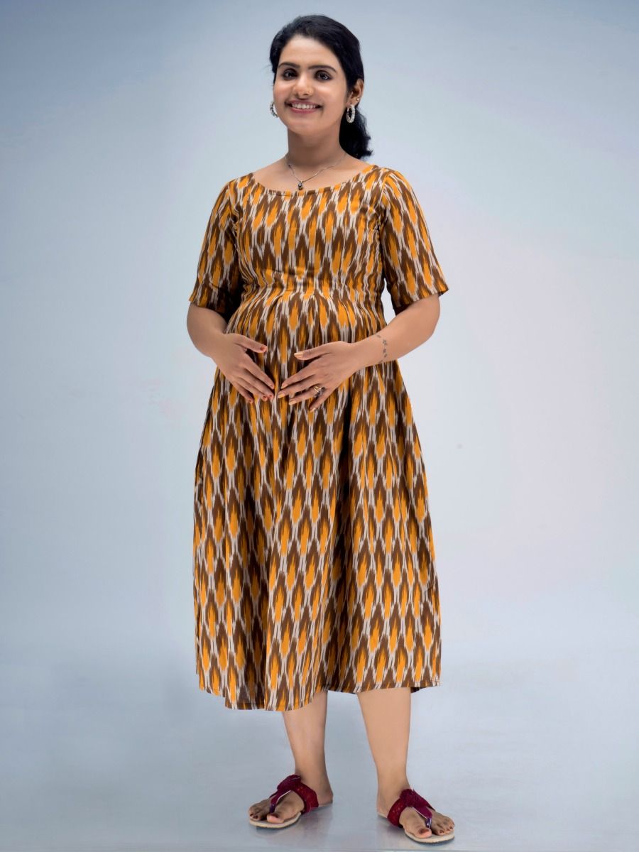 Maternity Midi Dress Ikat Yellow