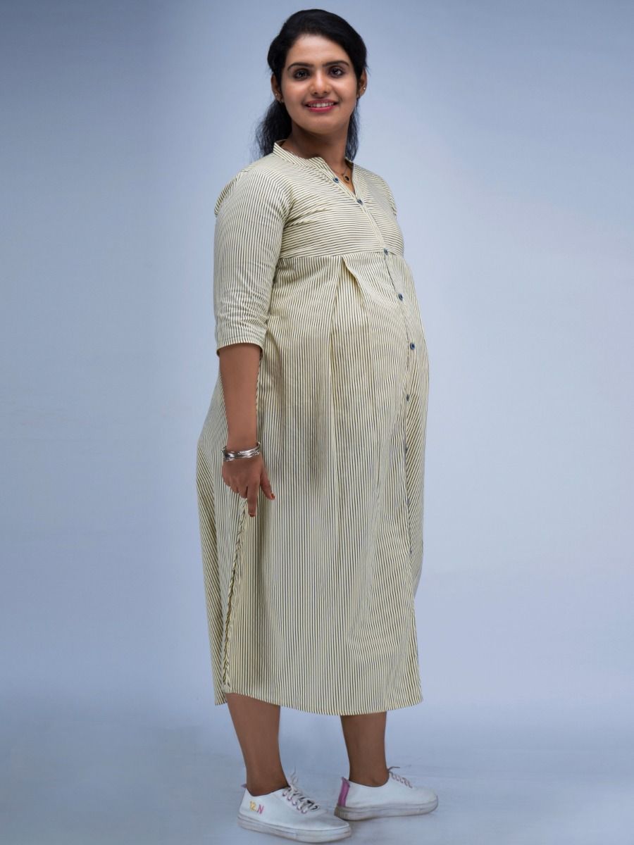 Nursing Kurta Line Printed (Elsa Yellow)