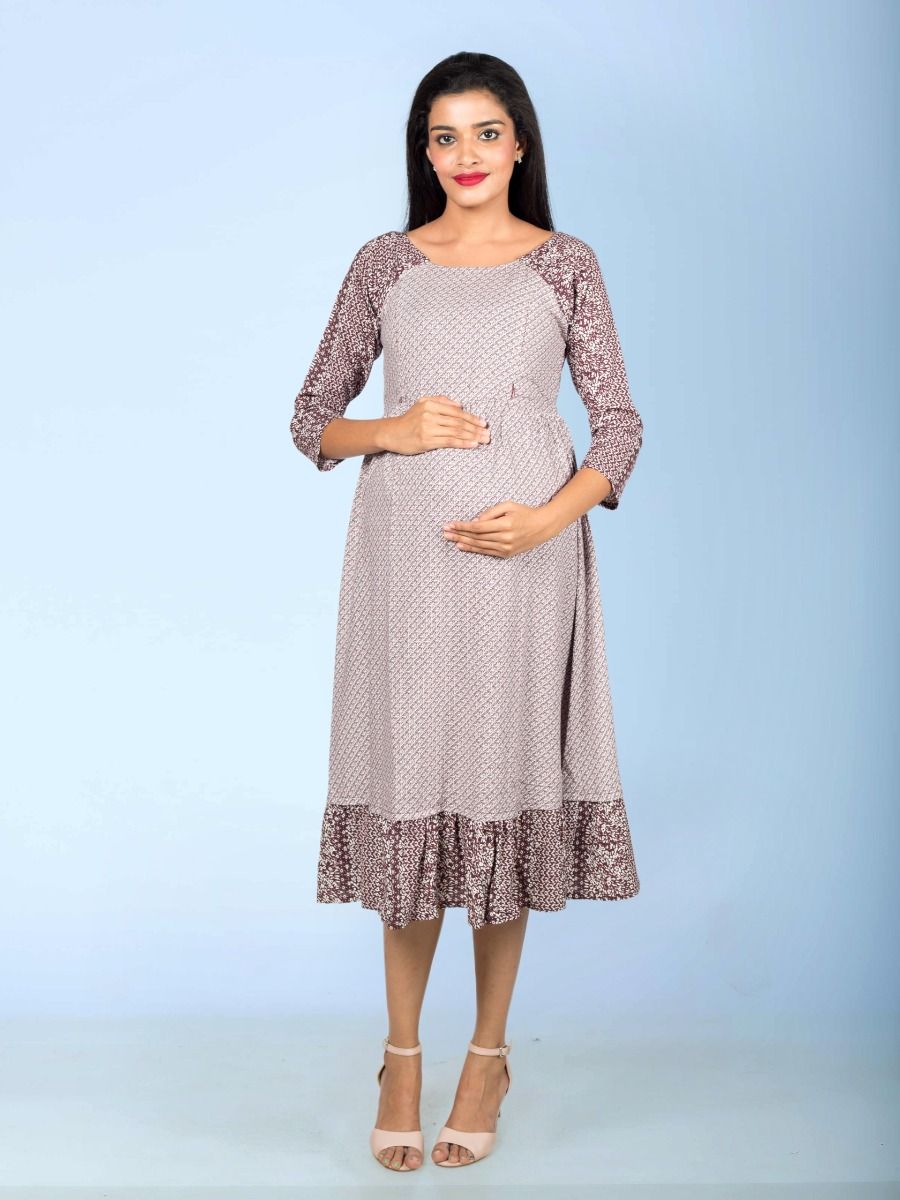 Raglan Sleeve Maternity Midi Dress(Ekta)