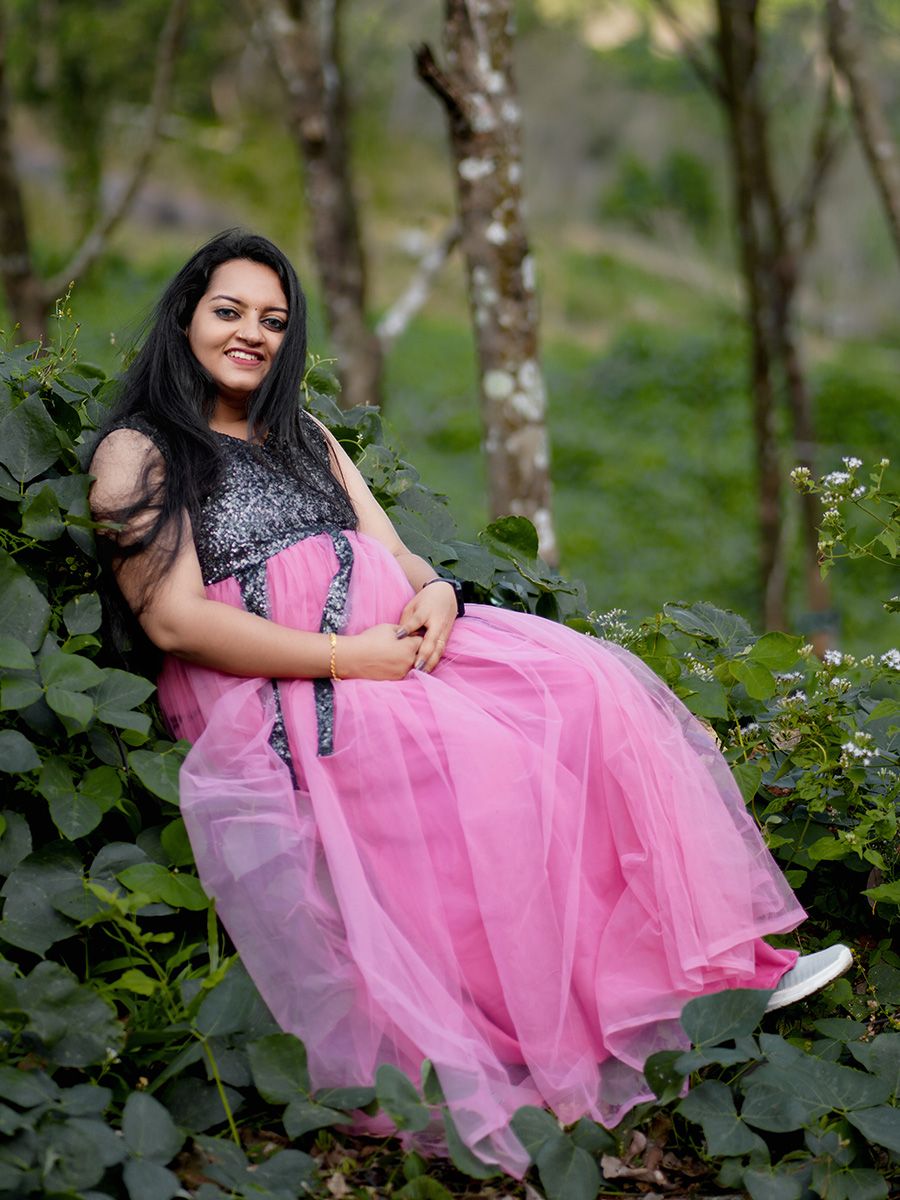Baby Shower Ruffled Gown- Pink & Black