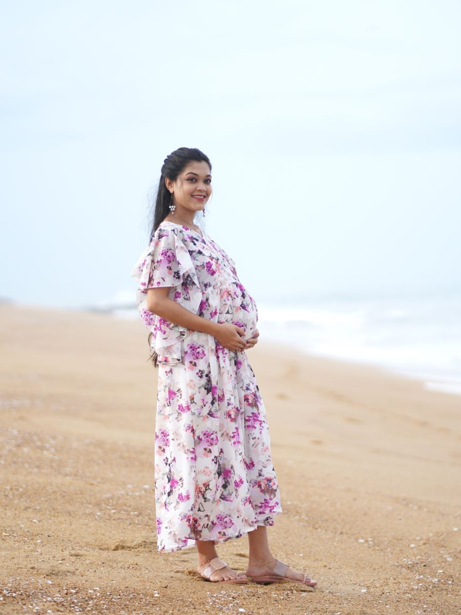 Maternity Party Wear Dress- Offwhite