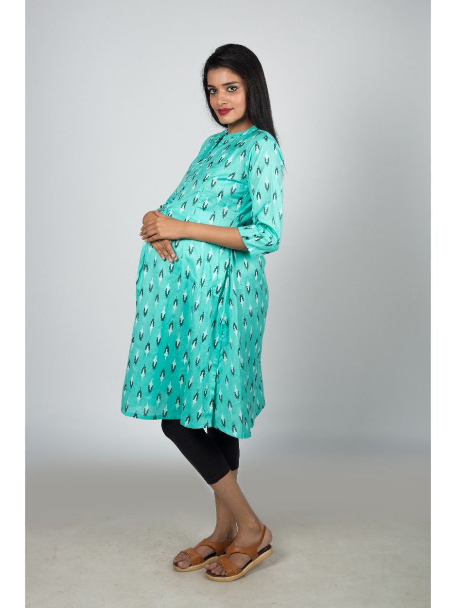 Maternity Kurta Ikat Cotton (Sassy green)