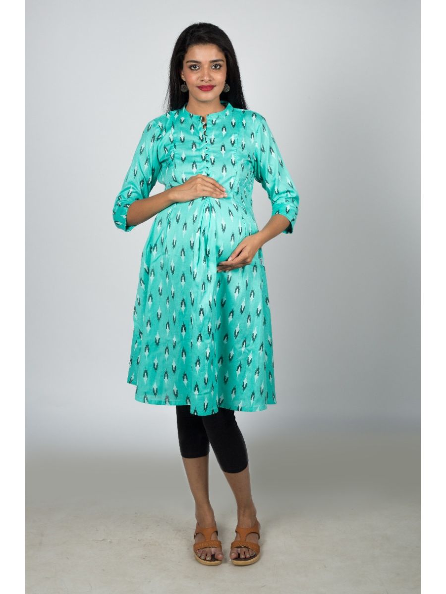 Maternity Kurta Ikat Cotton (Sassy green)