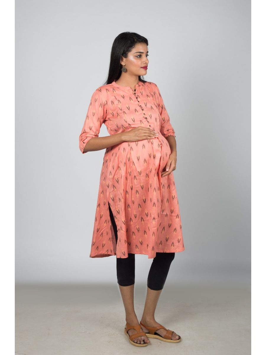 Maternity Kurta Ikat Cotton(Sassy peach)