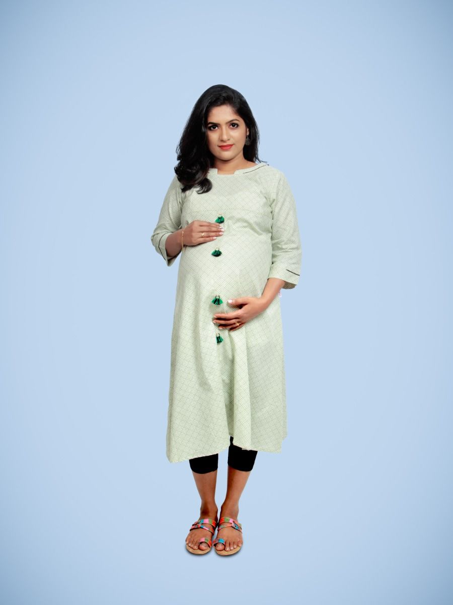 Maternity Kurta With Free mask (Sinta Green )