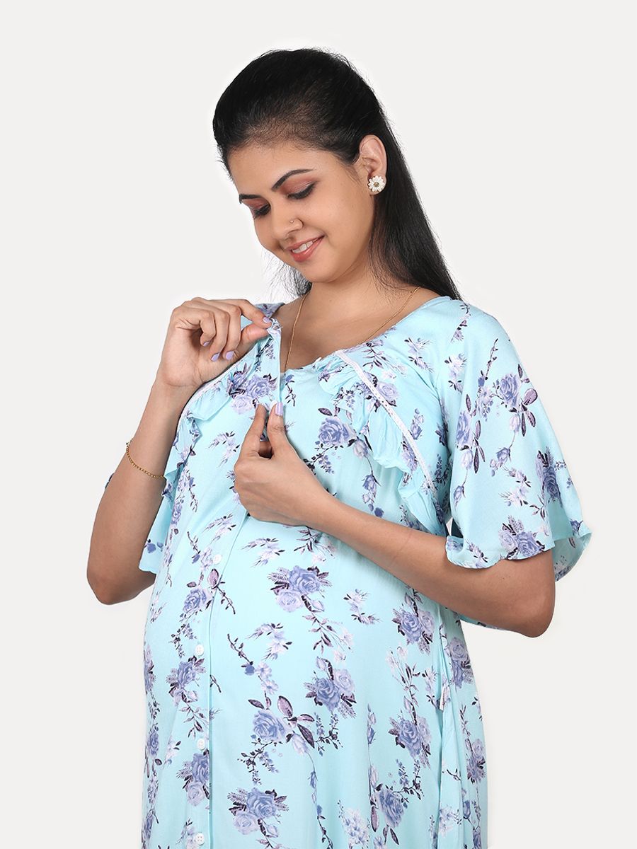 Maternity Nightie with FREE MASK(Tihu Blue)