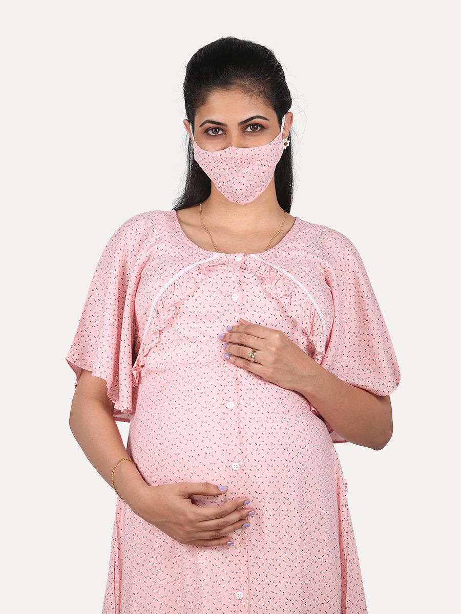 Maternity Nightie with FREE MASK(Tihu Pink)