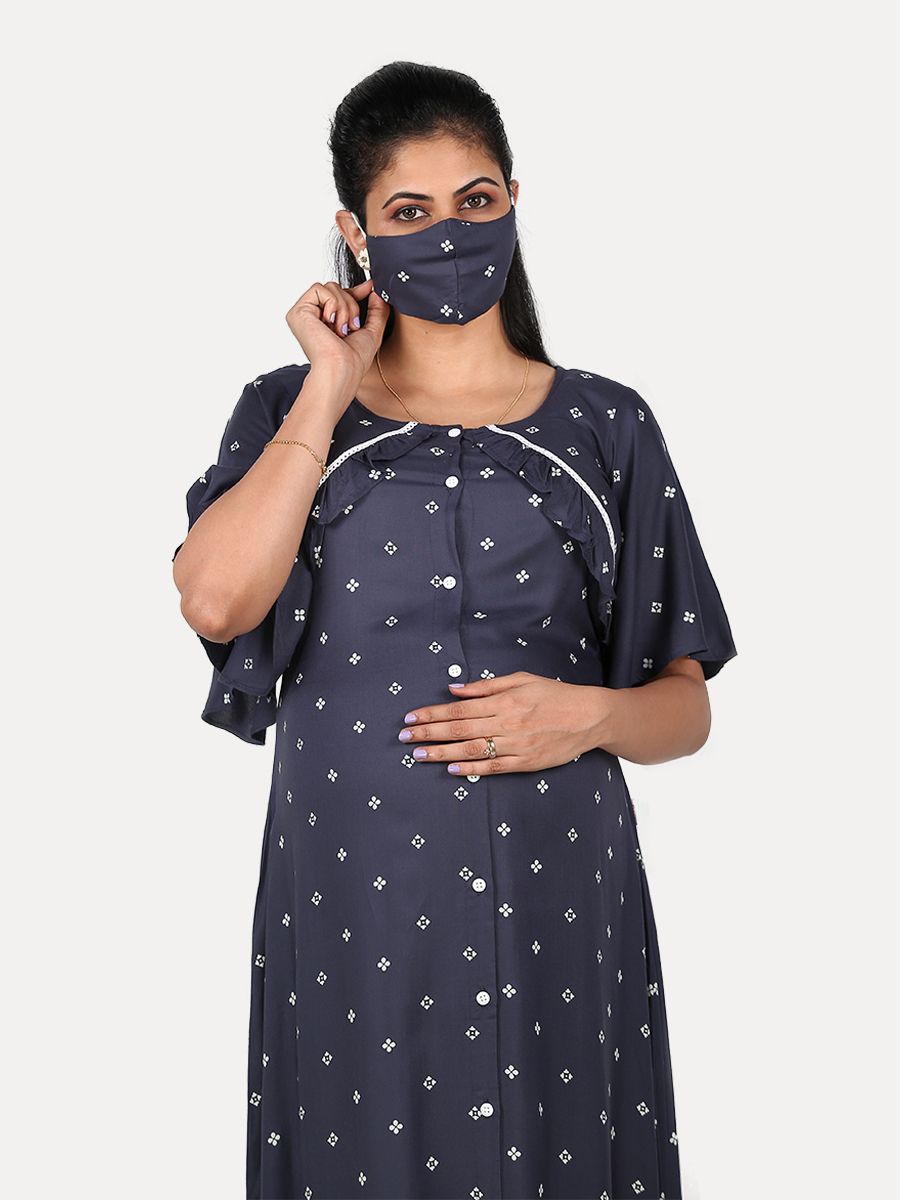 Maternity Nightie with FREE MASK(Tihu Navy Blue)