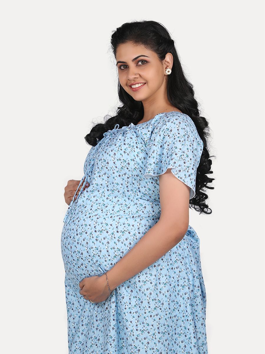 Nursing Nightie Short with Free Mask (Fay Light Blue)