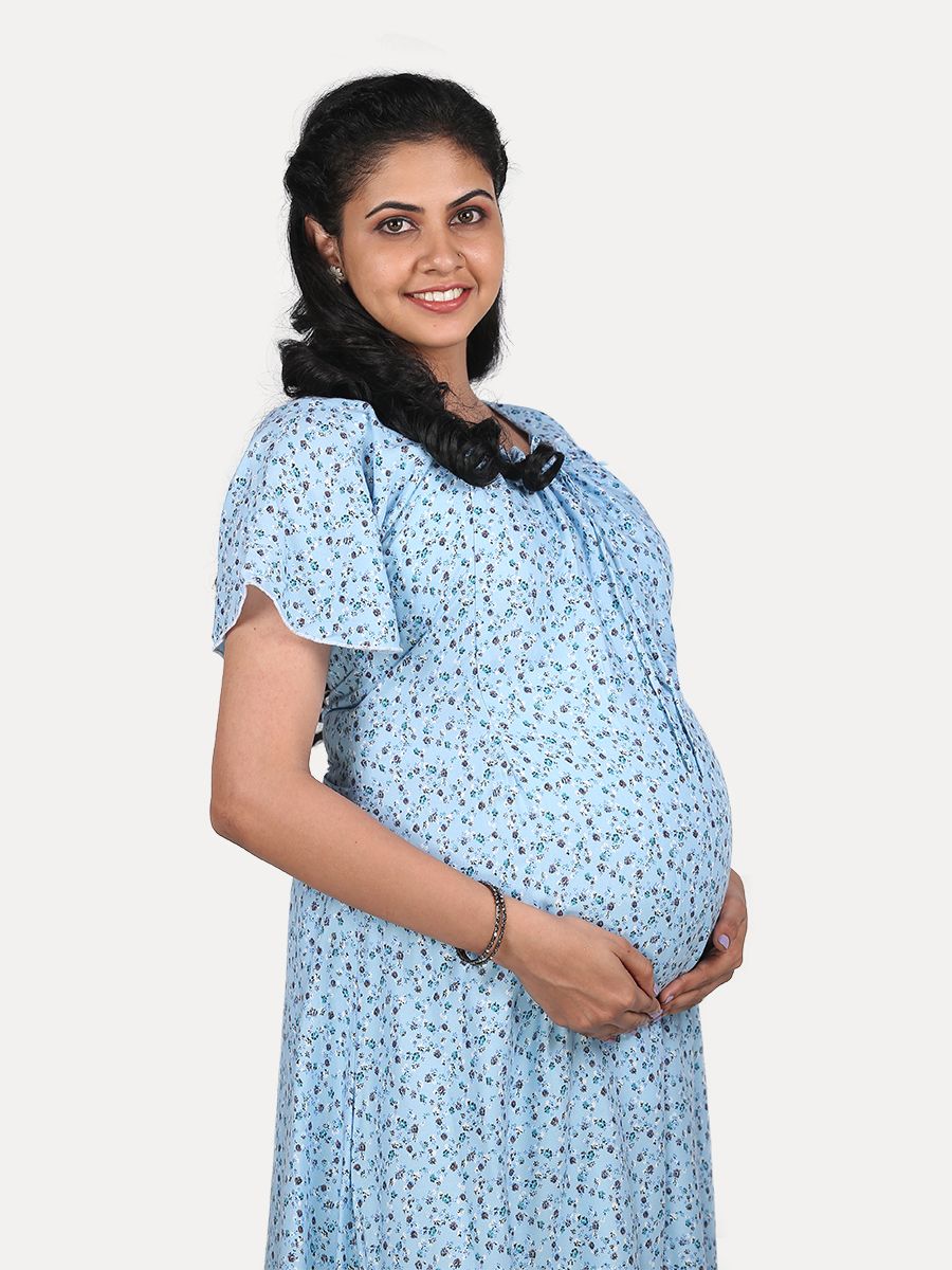 Nursing Nightie Short with Free Mask (Fay Light Blue)