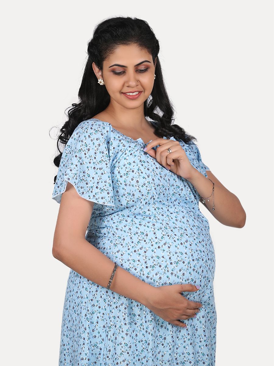 Nursing Nightie Short with Free Mask (Fay Light Blue)