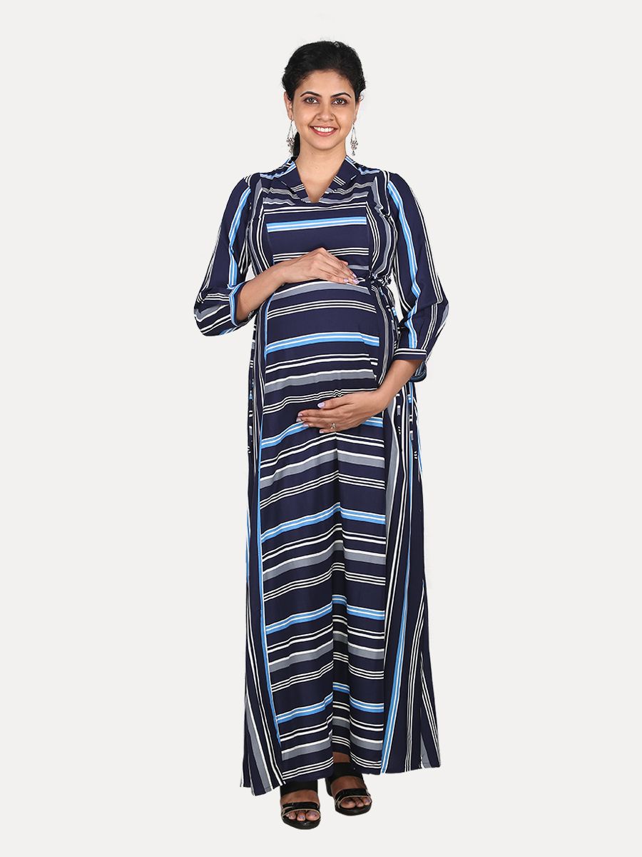 Maternity Maxi Dress with Free Mask (Jayde Blue)