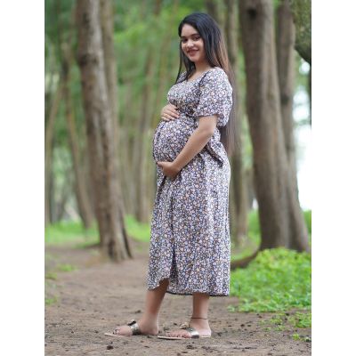 Maternity Short Night Gown- Kaftan (Brown)