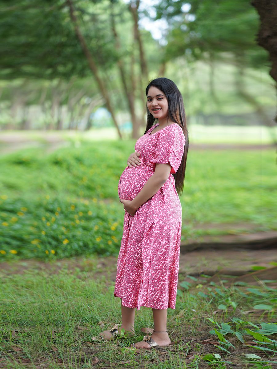 Maternity Short Night Gown- Kaftan (Pink)