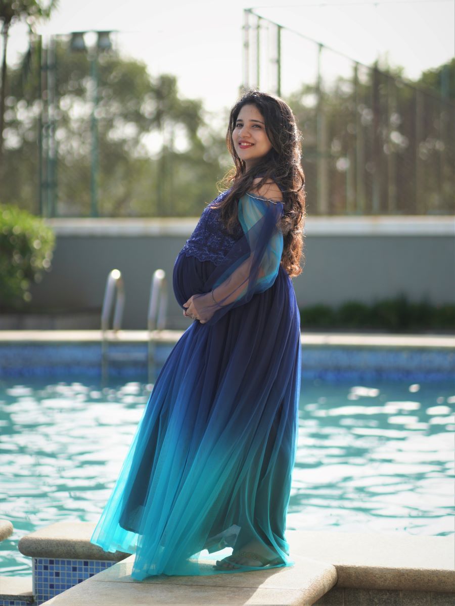 Maternity Baby Shower Dress-Blue ZIVAMOMS Maternity Baby Shower Dress-Blue ZIVAMOMS