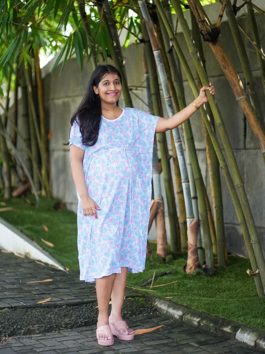 Maternity Short Night Gown Kaftan- L Blue