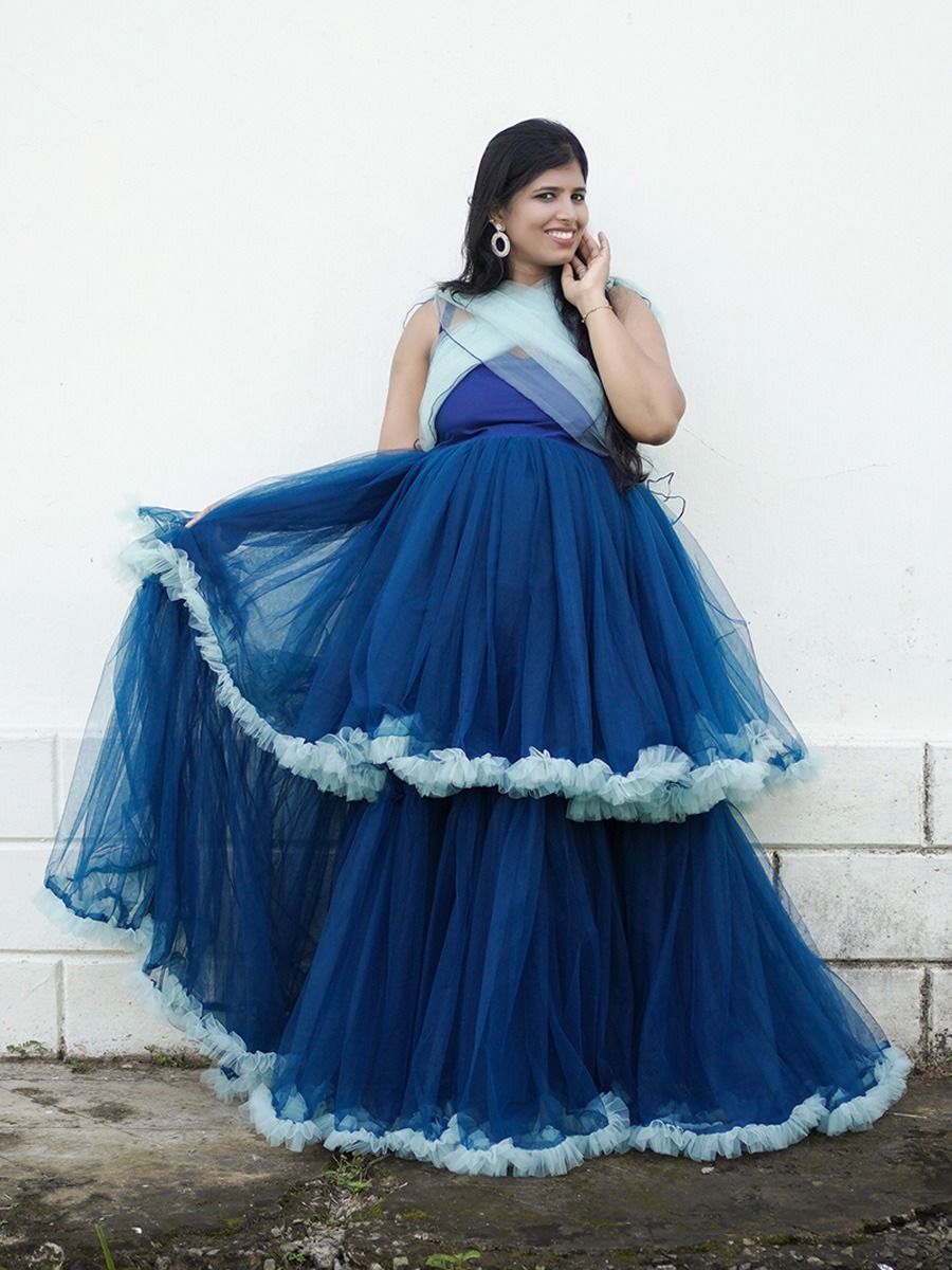 Maternity Baby Shower Blue with White Net ZIVAMOMS Maternity Baby Shower Blue with White Net ZIVAMOMS