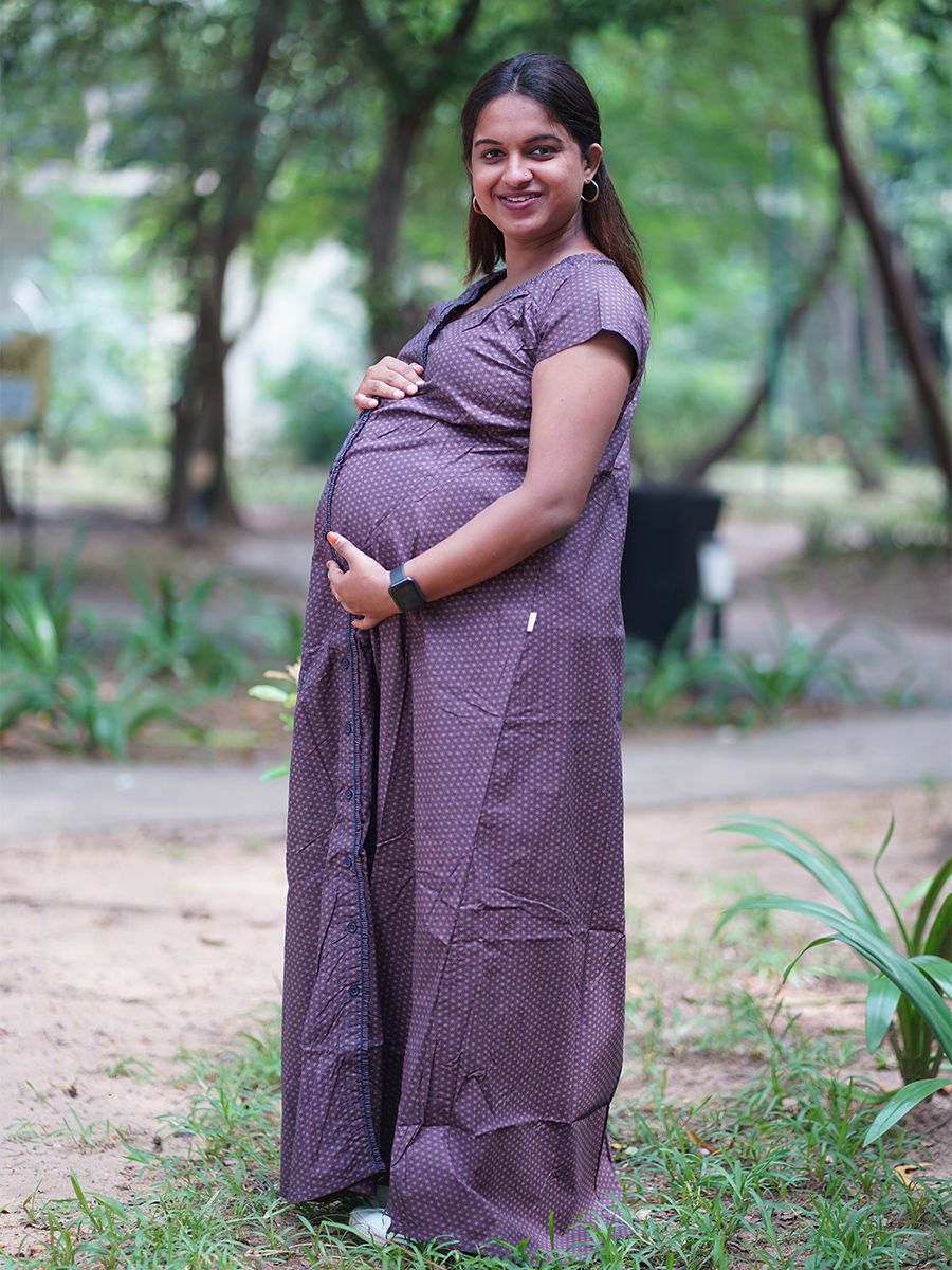 Maternity and Nursing Nightie full open (Akia Blue)