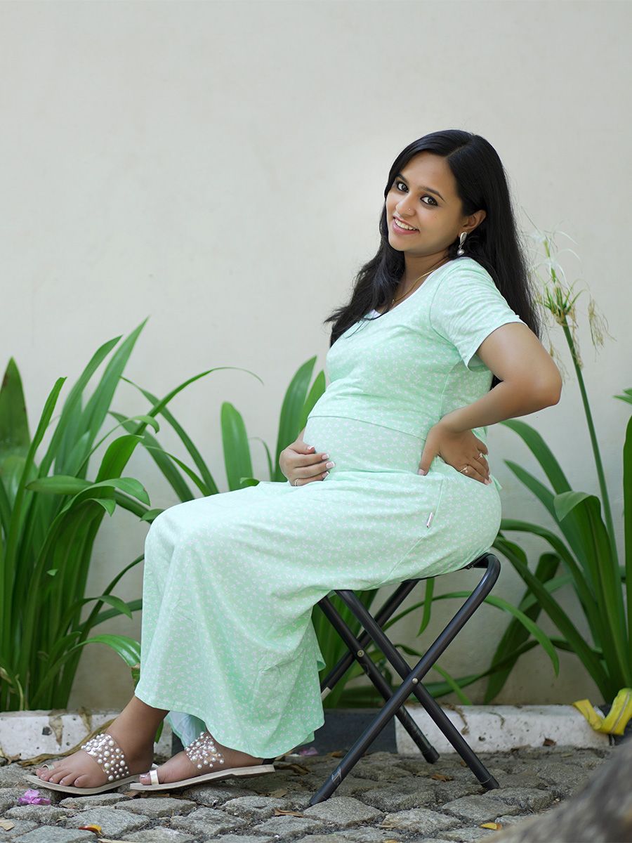 Maternity Short Zipless Dress-  Gilda floral L green