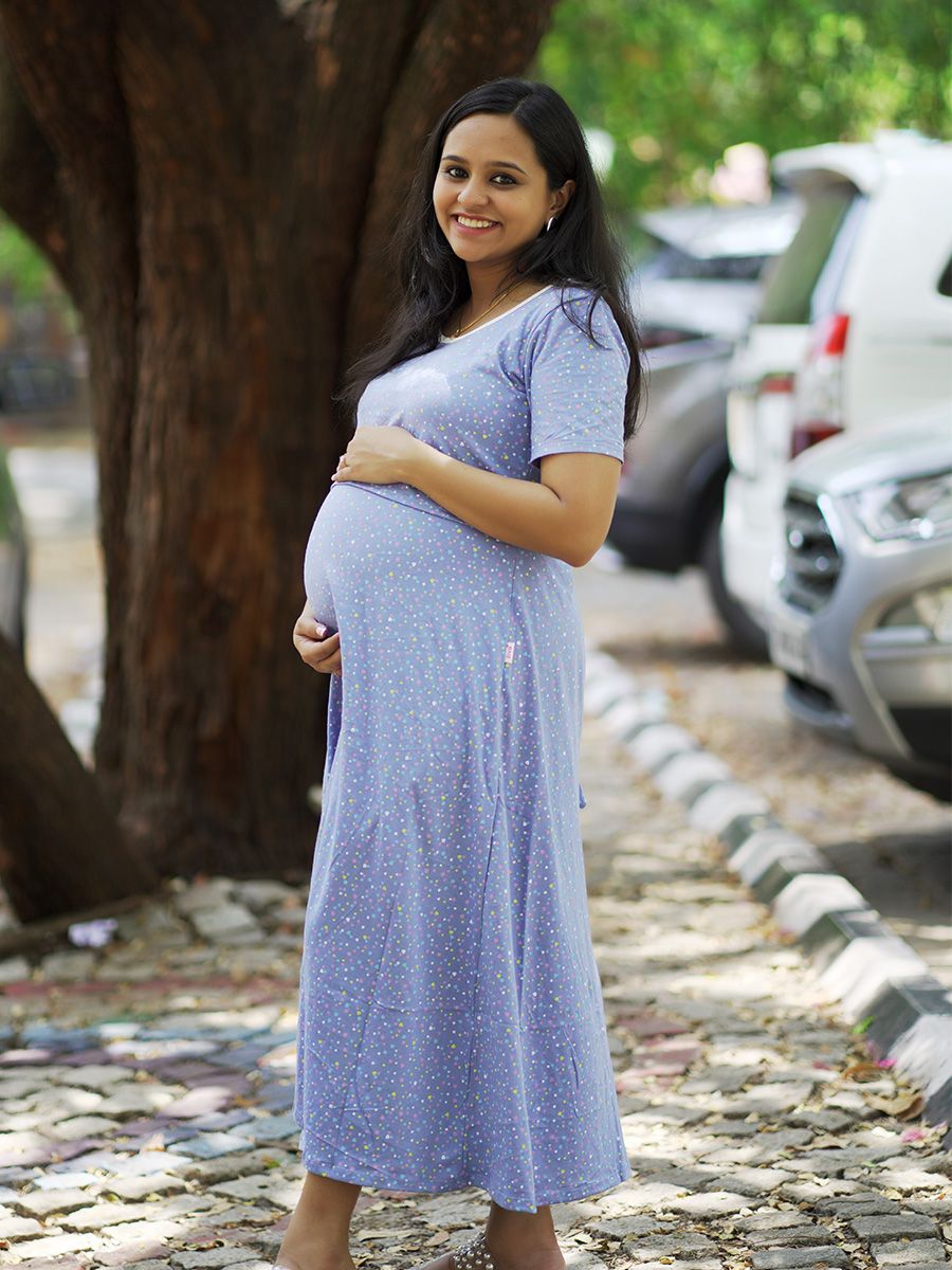 Maternity Short Zipless Dress-  Gilda Blue Heart