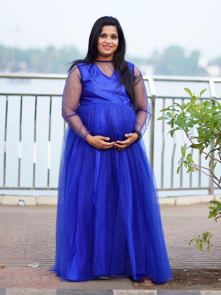 Baby Shower Dress Blue Bead Net ZIVAMOMS Baby Shower Dress Blue Bead Net ZIVAMOMS