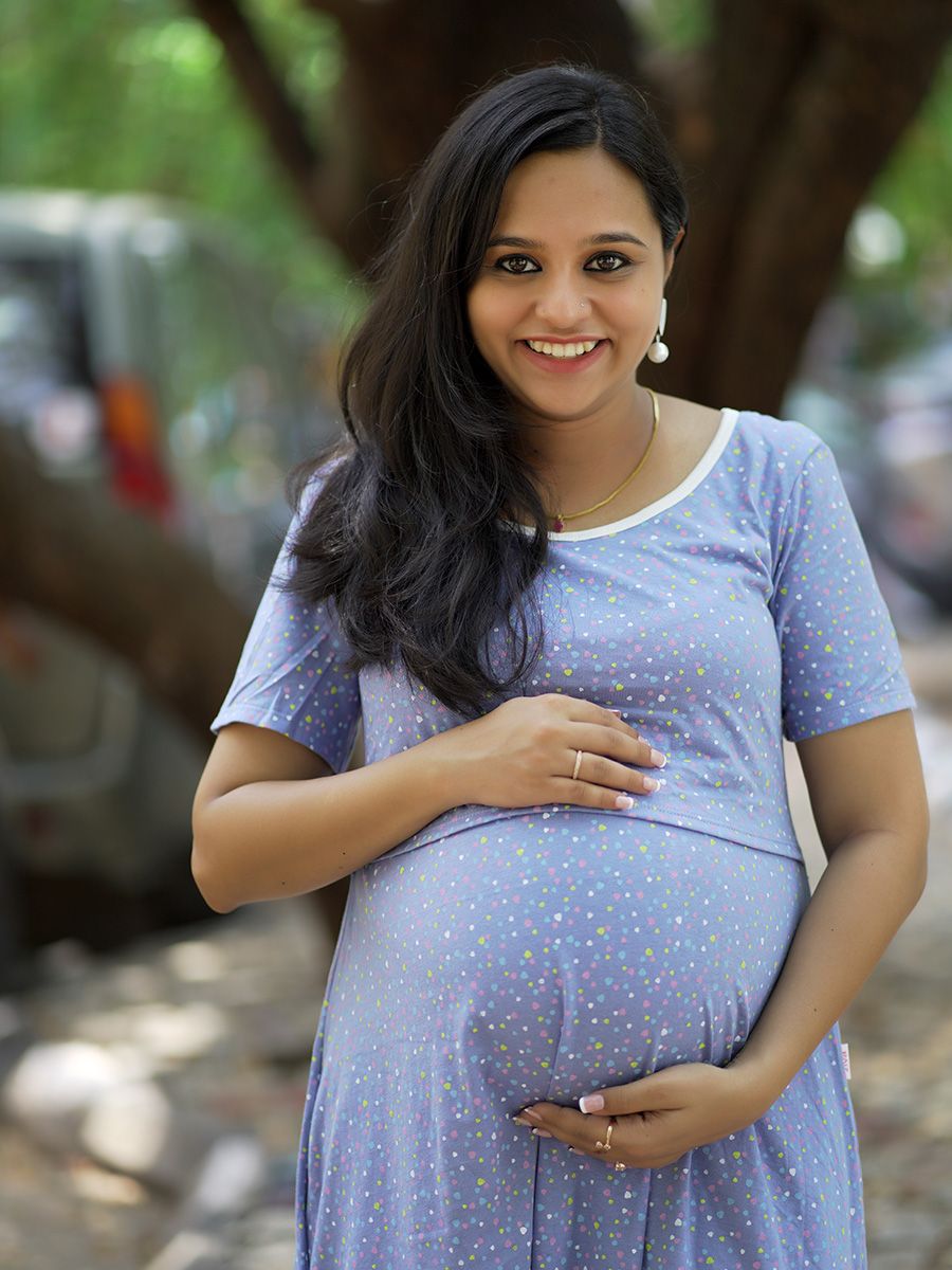 Maternity Short Zipless Dress-  Gilda Blue Heart