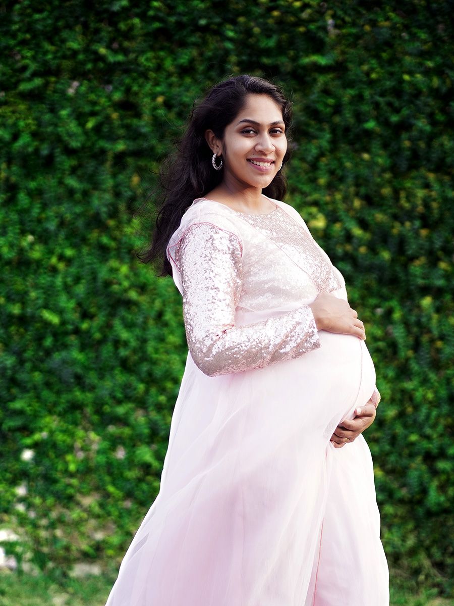 Baby Shower Pink Crushed Net Gown