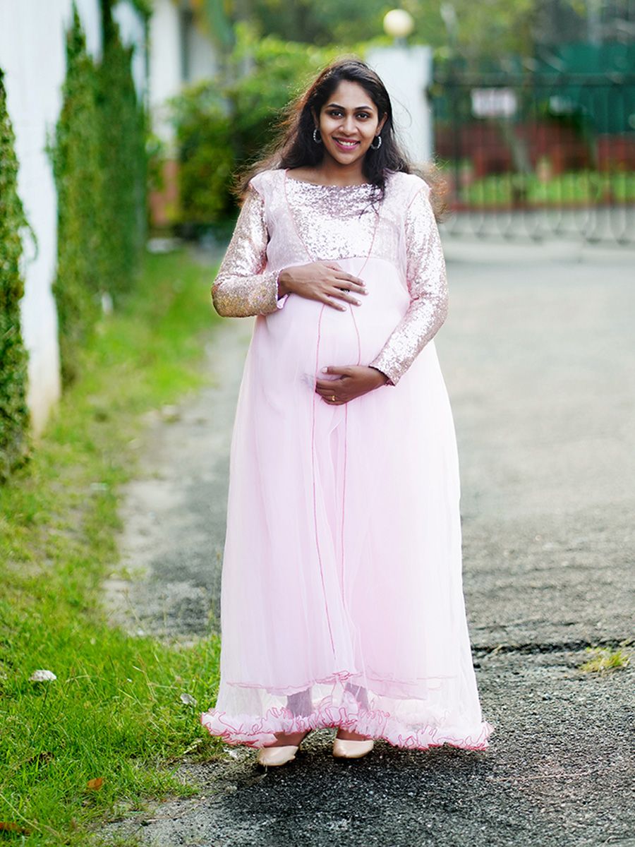 Baby Shower Pink Crushed Net Gown