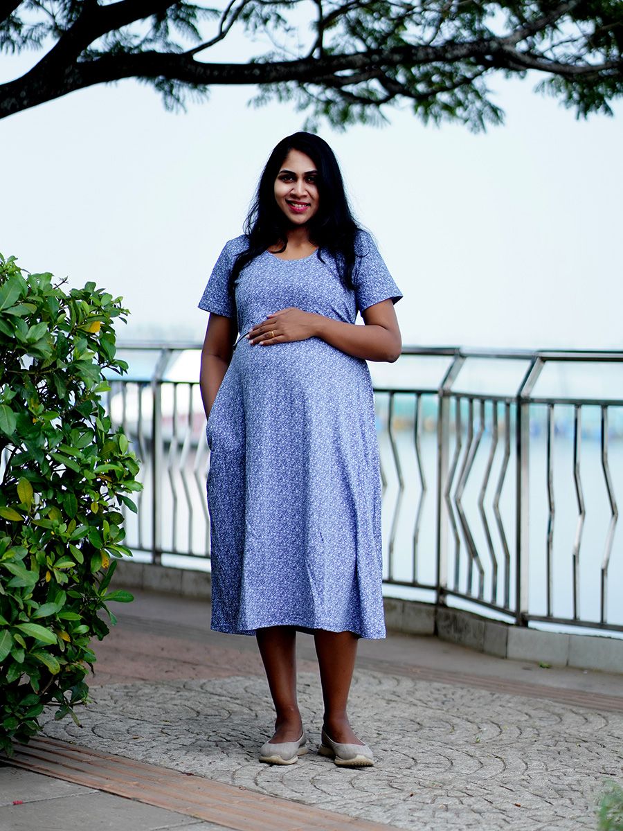 Maternity Short Zipless Dress-  Gilda D Blue