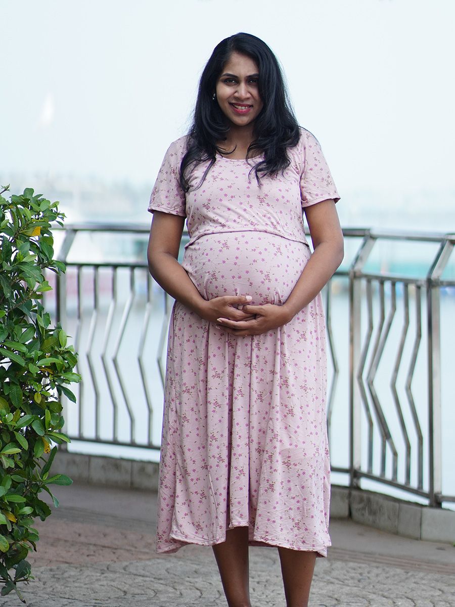 Maternity Short Zipless Dress-  Gilda Small Flowers