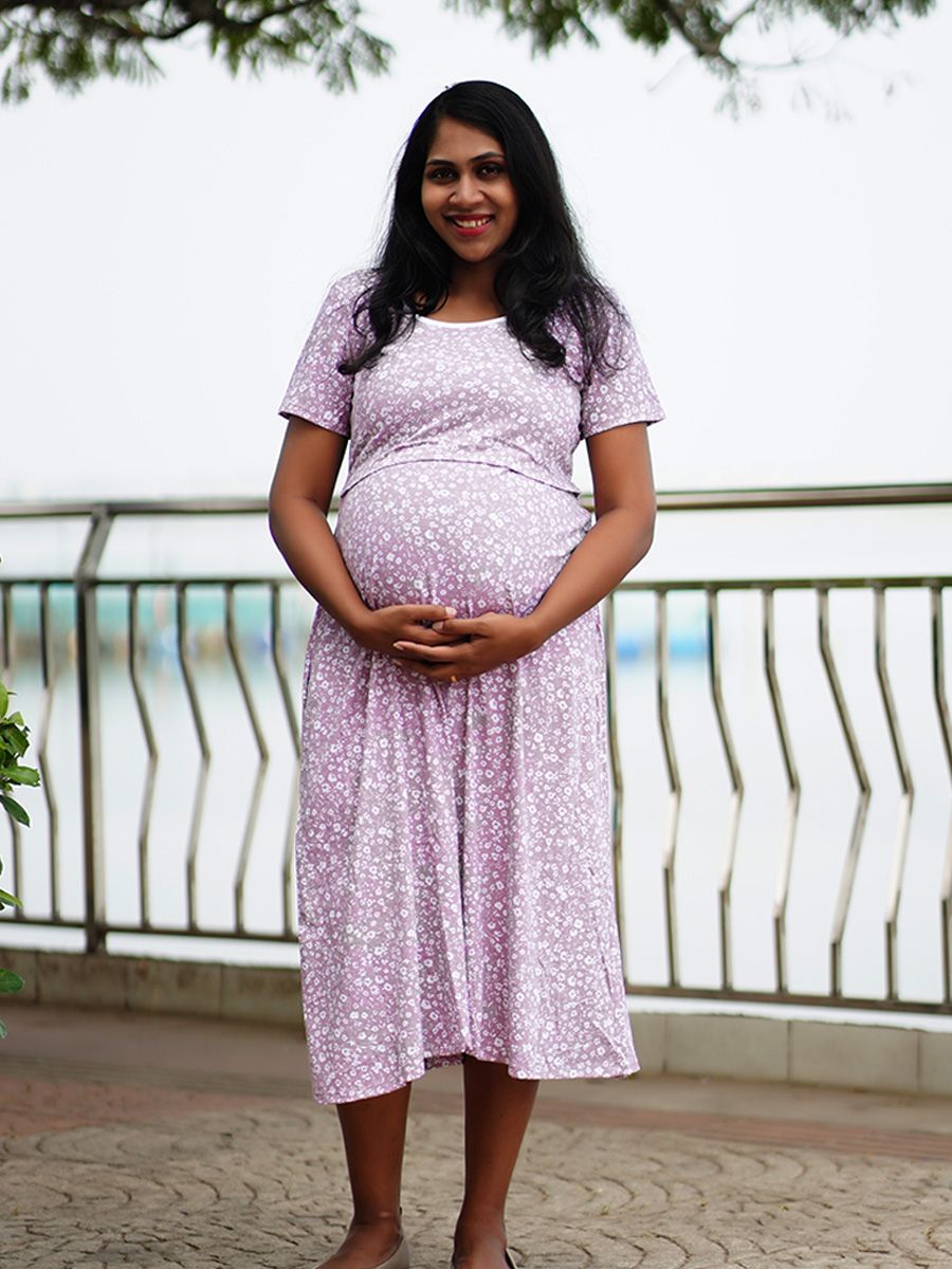 Maternity Short Zipless Dress-  Gilda Lavender
