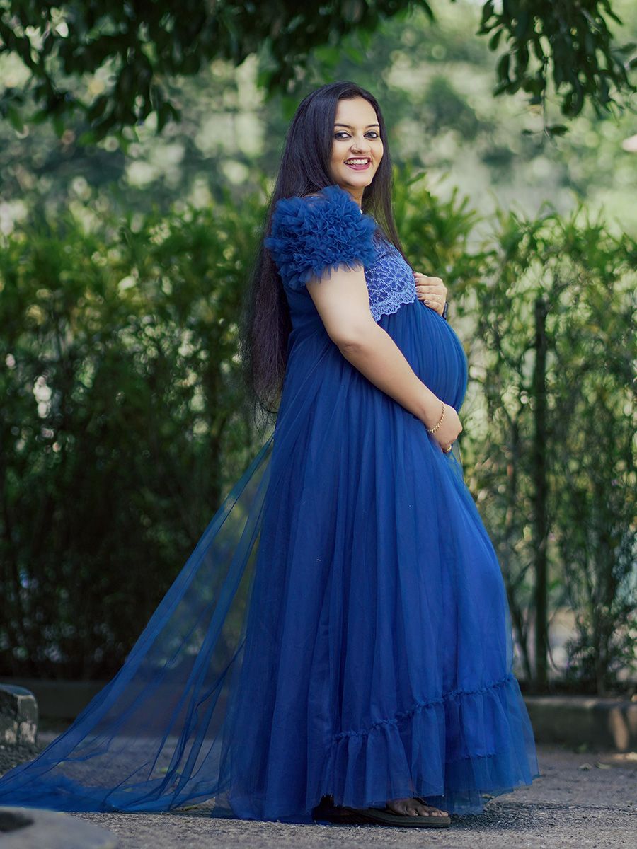 Baby Shower Peacock Blue Net Gown