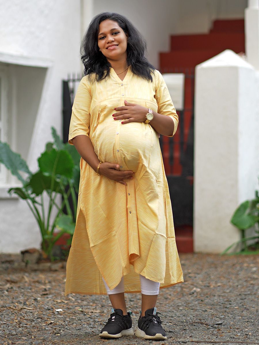 Maternity Slit  Kurta - Elza Light Yellow