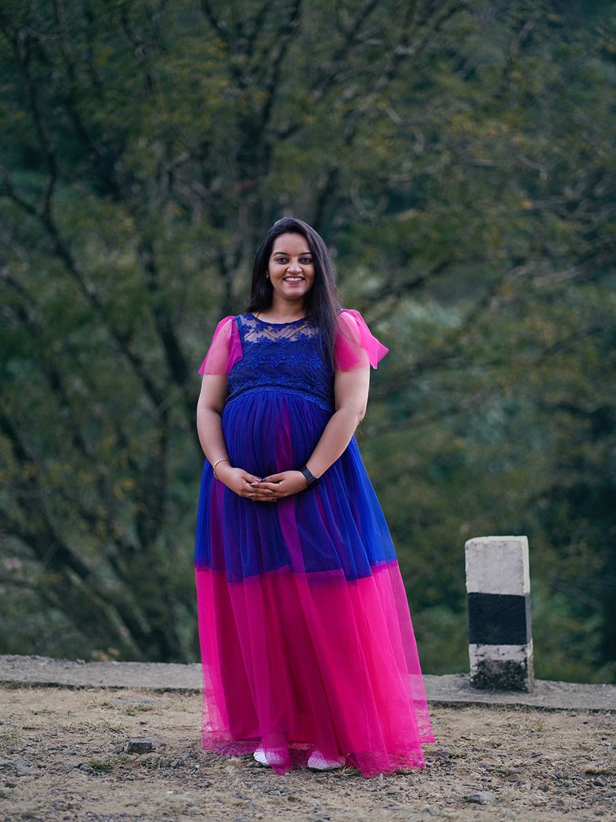 maternity pink and blue dress maternity dress blue and pink Aurora Mommy To Be Maternity Dress