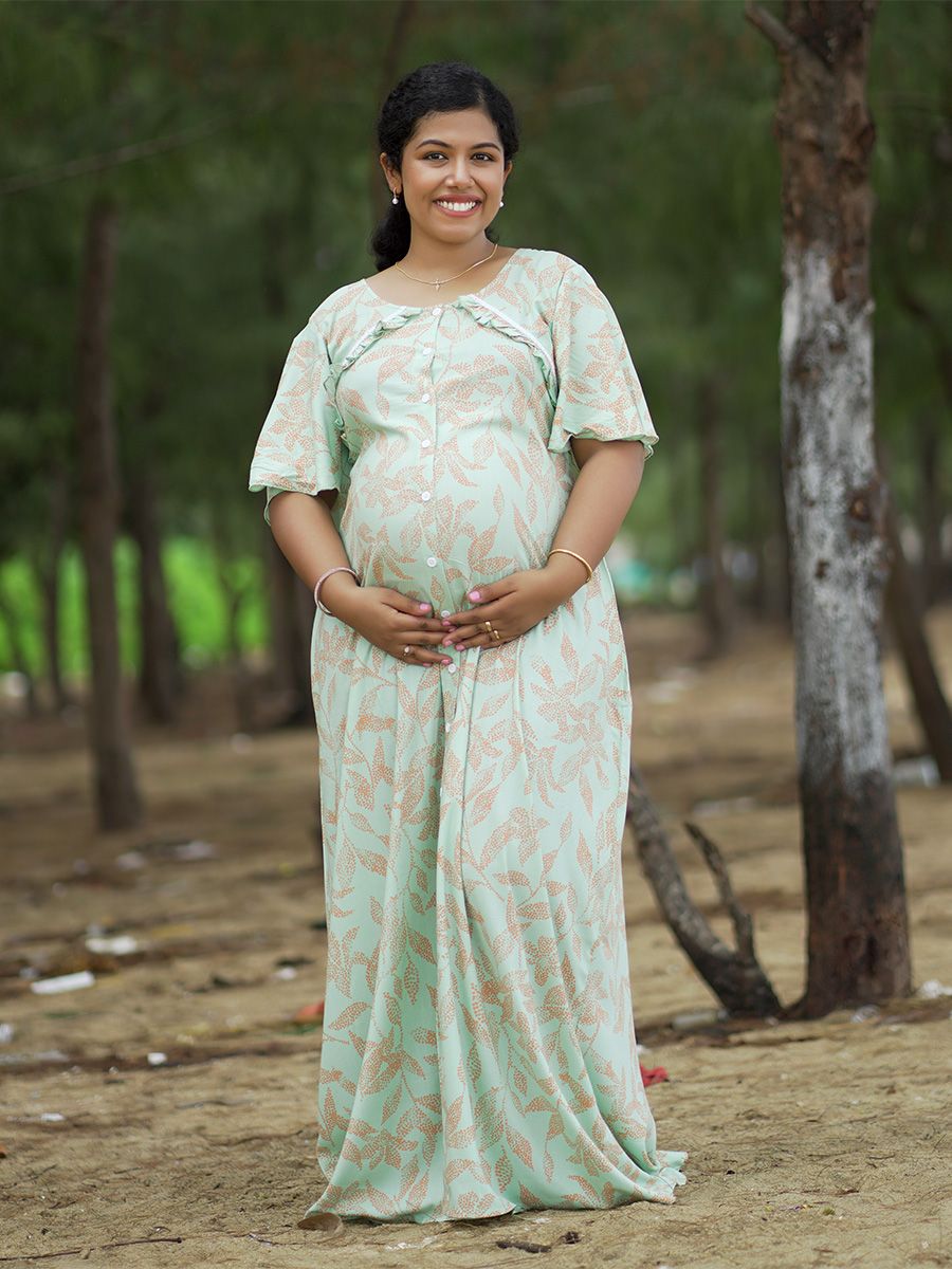 Maternity Full Night Gown- Tihu Green
