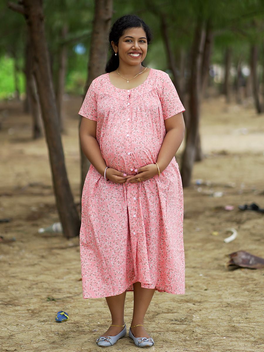 Maternity Short Night Gown Shawn Peach ZIVAMOMS