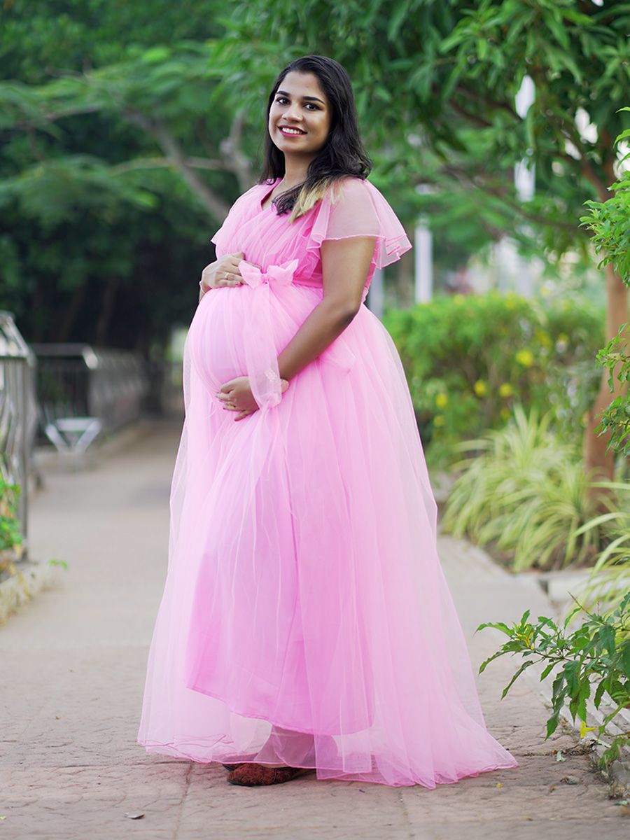 Baby shower Pink Shades Net Gown