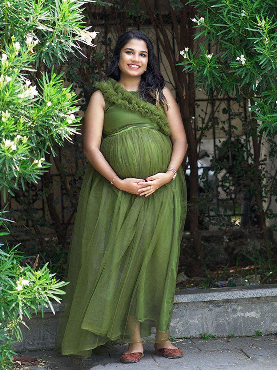 Baby Shower Green Net Gathers Gown