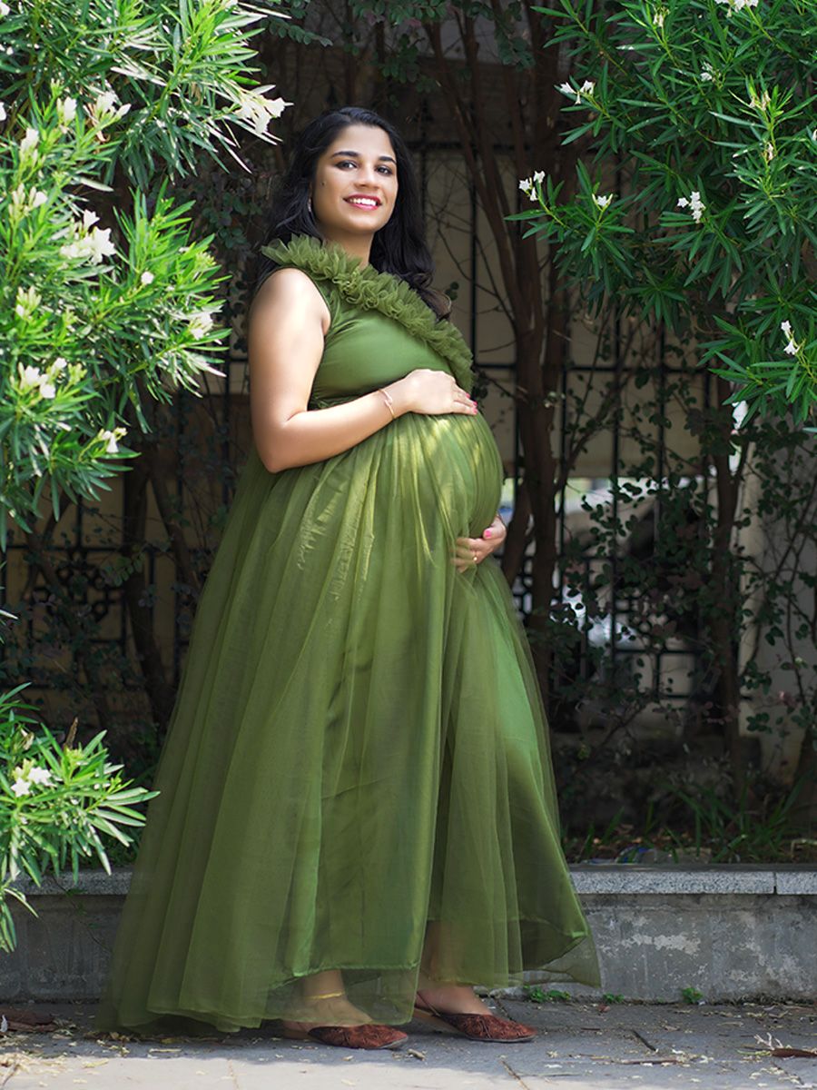 Baby Shower Green Net Gathers Gown