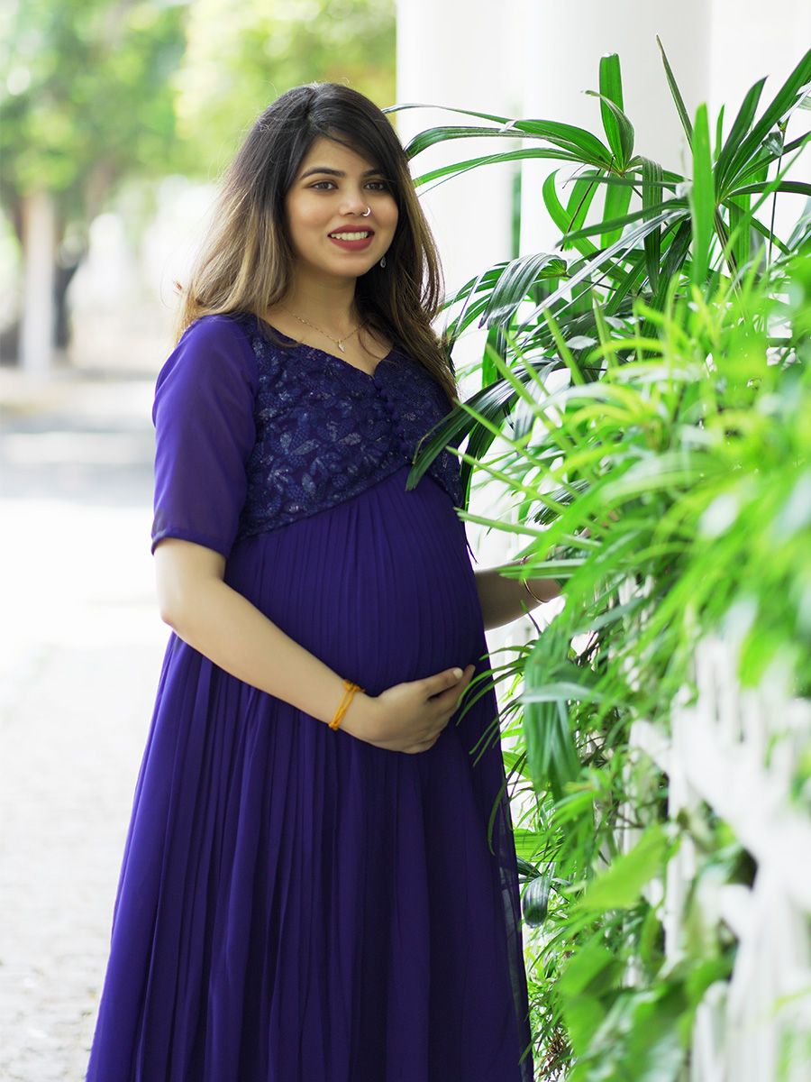 Maternity Party Wear Short Dress- Blue ZIVAMOMS Maternity Party Wear Short Dress- Blue ZIVAMOMS