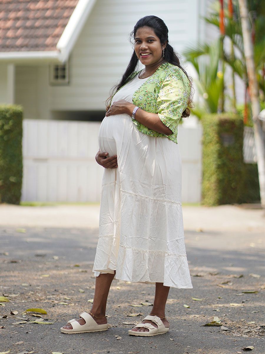 Maternity Sleeveless Dress With Jacket - Laxie Green