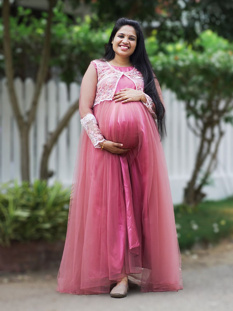 Baby Shower Peach Net Gown with Jacket