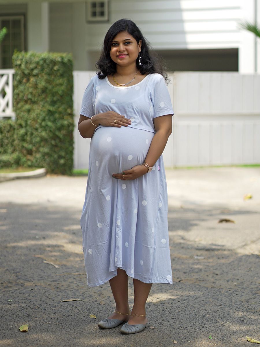 Maternity Short Zipless Dress-  Gilda ice blue