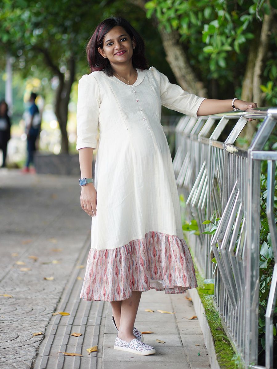 PRINTED MATERNITY AND FEEDING DRESS- Onam ADARA L ORANGE