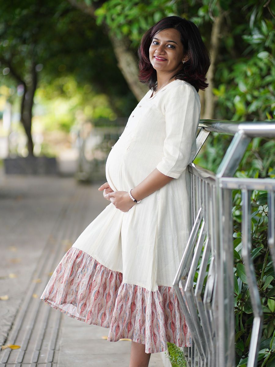 PRINTED MATERNITY AND FEEDING DRESS- Onam ADARA L ORANGE