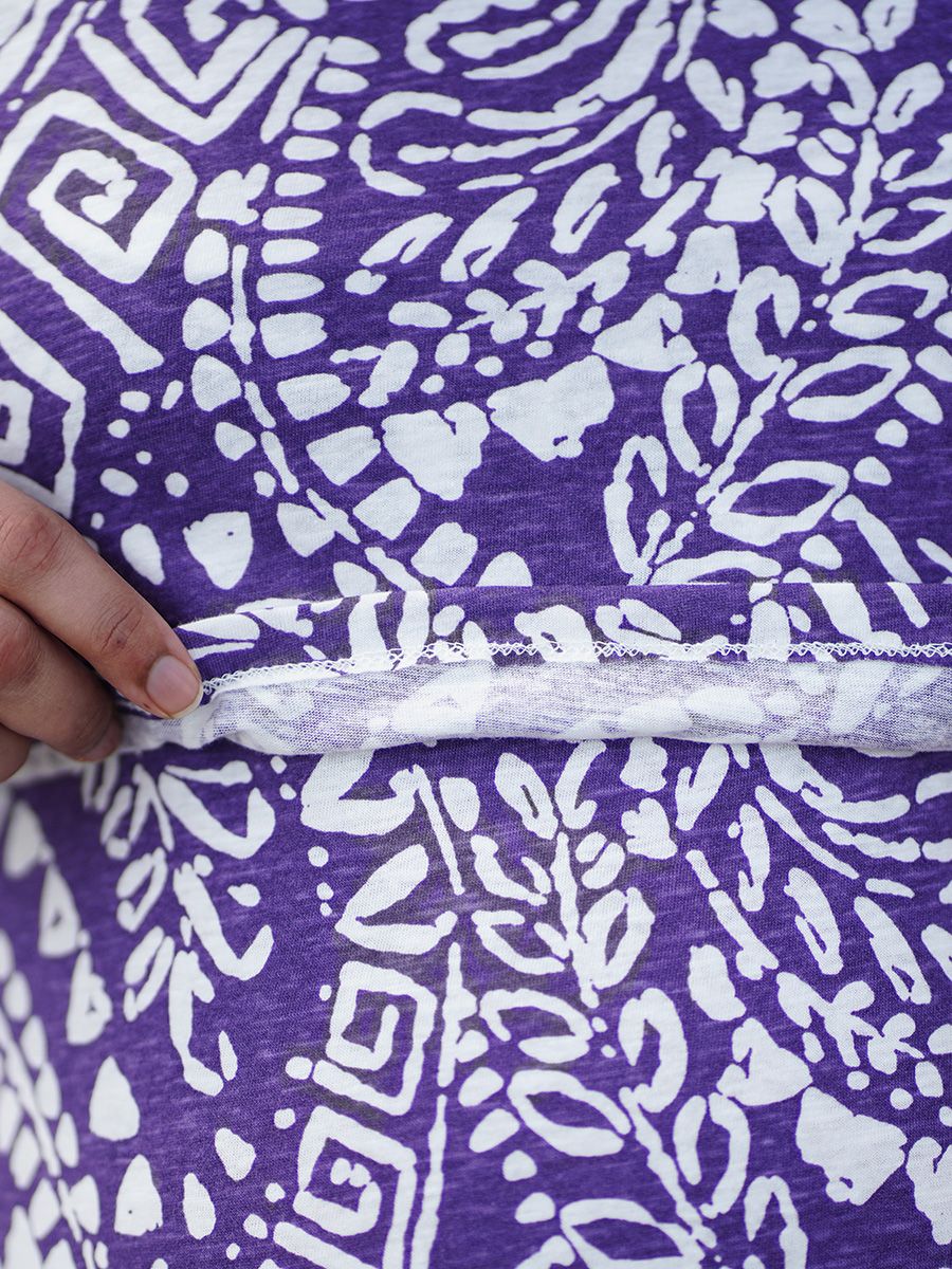 PRINTED KNITTED ZIPLESS MATERNITY SHORT NIGHT WEAR- GILDA VIOLET