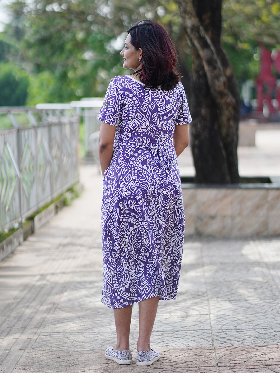 PRINTED KNITTED ZIPLESS MATERNITY SHORT NIGHT WEAR- GILDA VIOLET