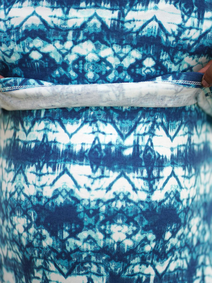 PRINTED KNITTED ZIPLESS MATERNITY SHORT NIGHT WEAR- GILDA SKY BLUE