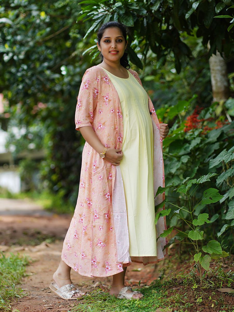 Maternity Floral Printed Jacket with Inner- Rachi Peach