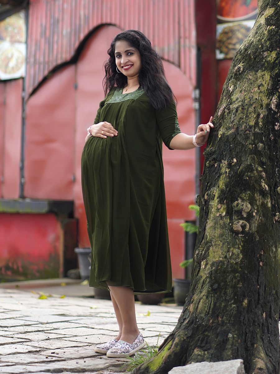 Maternity Partywear short Gown- Green